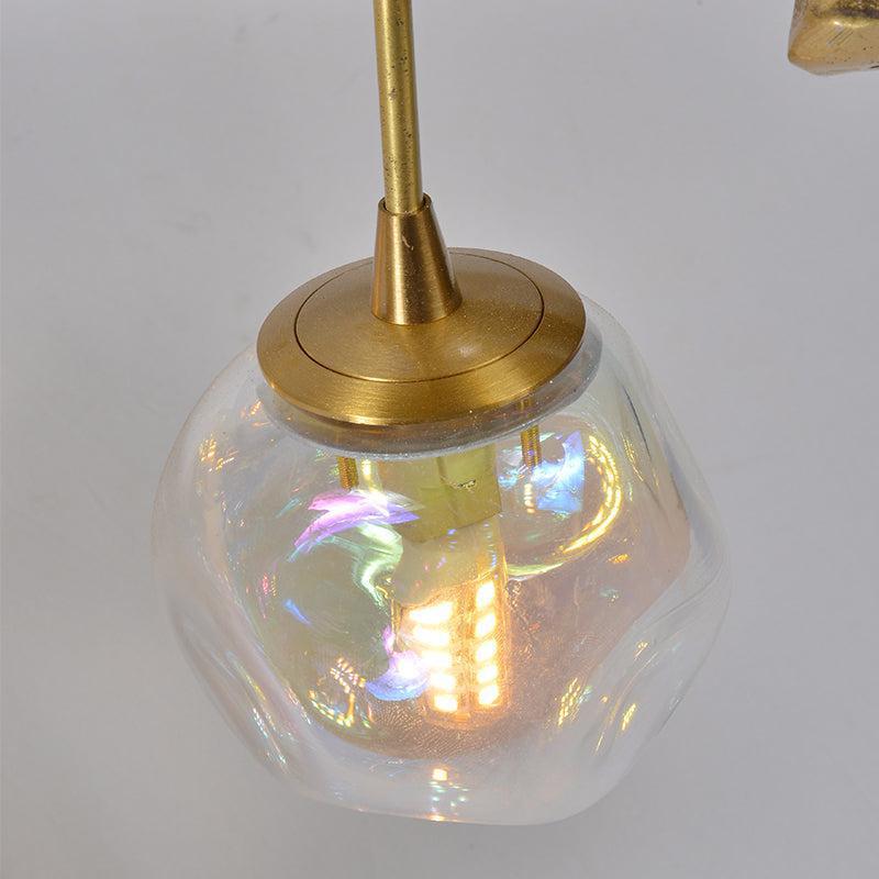 Organic Glass Bubble Brass Branch Chandelier with Leaves