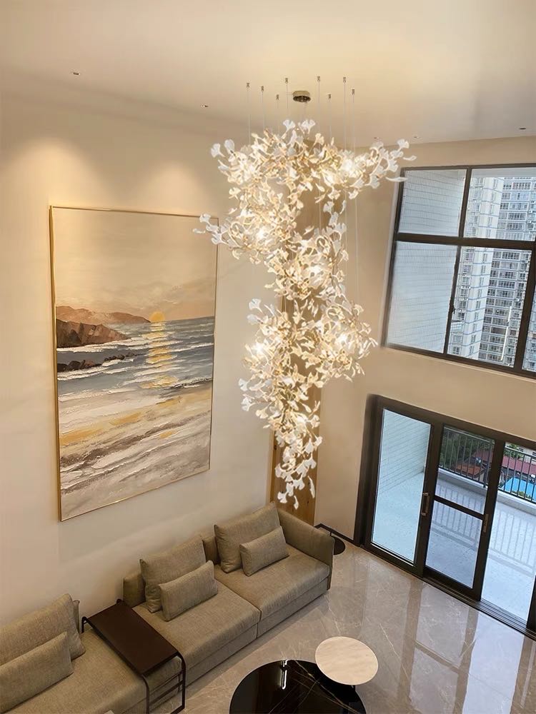 Ceramic Ginkgo Staircase Long Branch Chandelier