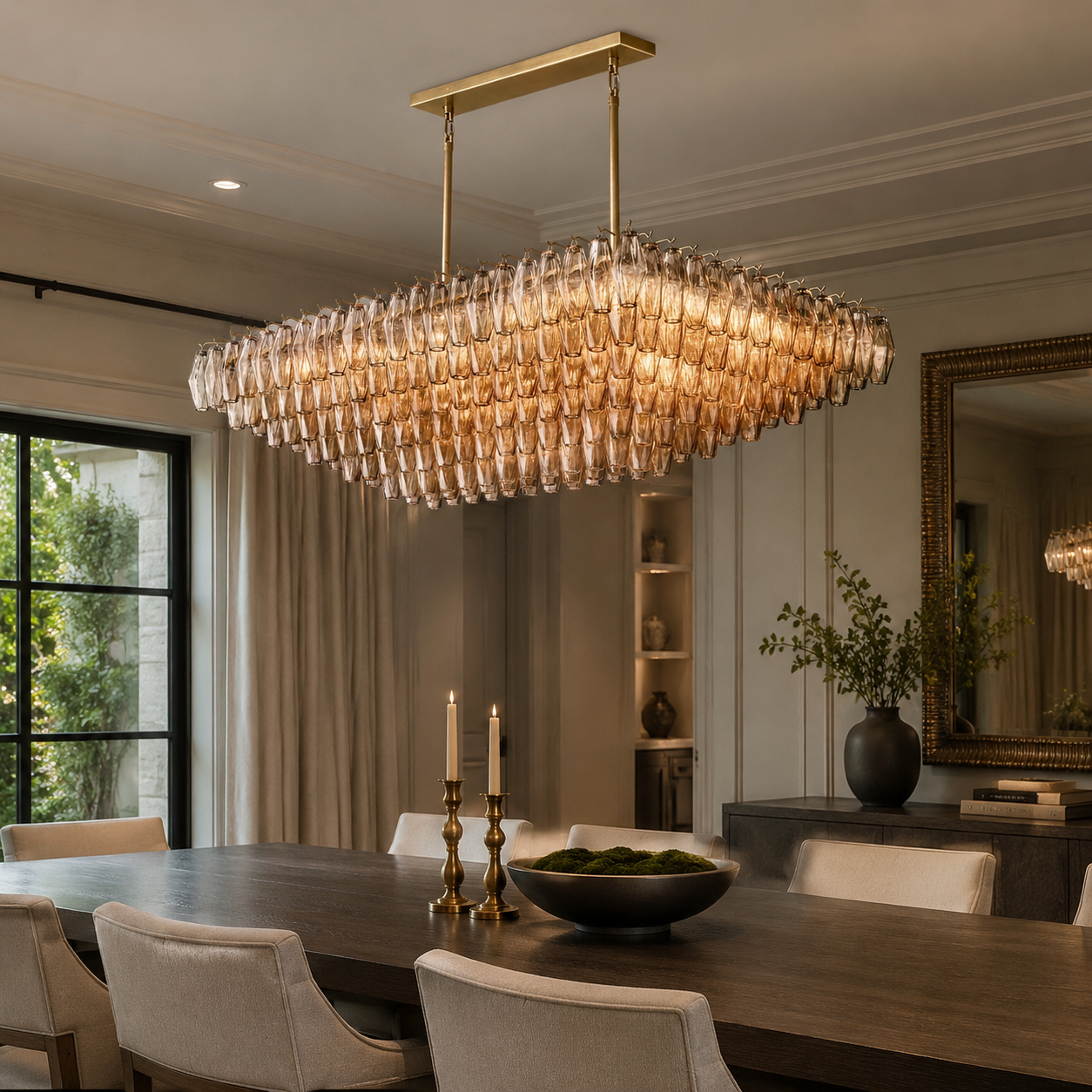 Chofira Smoke Glass Tiered Rectangular Chandelier