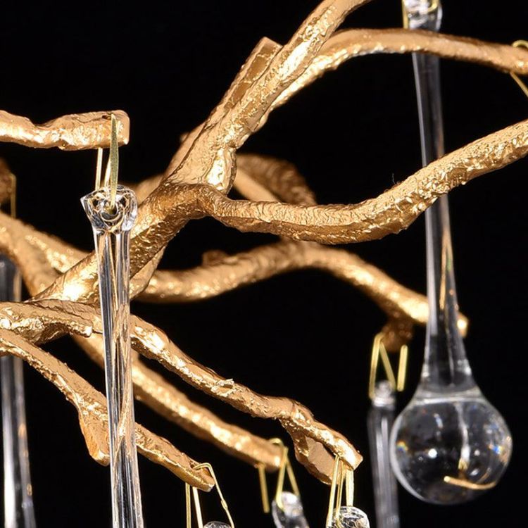 TLL Arcadia Clear Teardrop Oval Dining Branch Chandelier, Brass Branch Chandelier