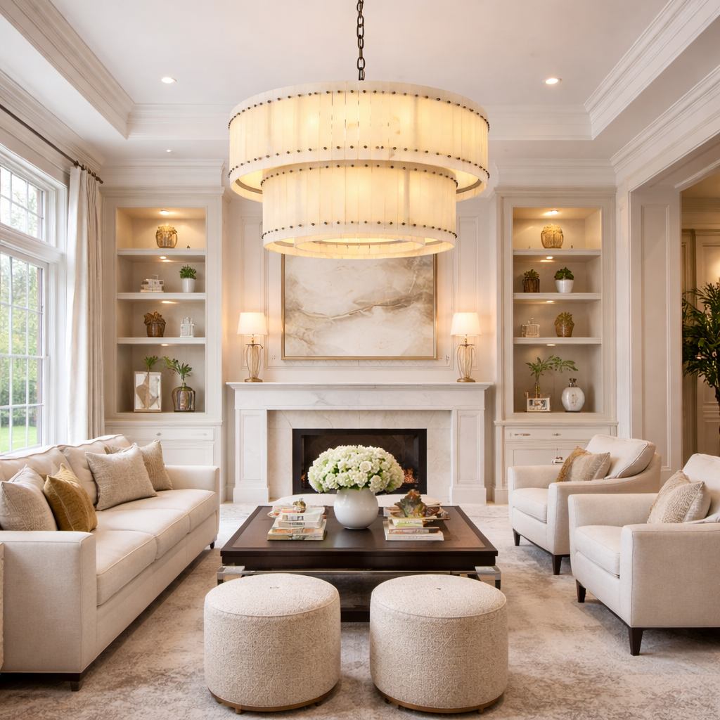 Sae Nari Alabaster Two-Tier Round Chandelier
