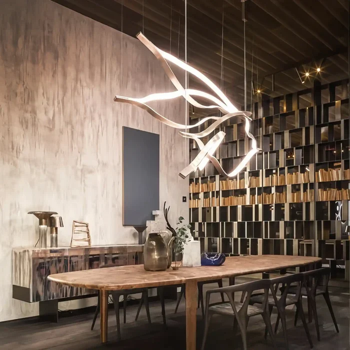 Modern Simple Brass Waving Chandelier