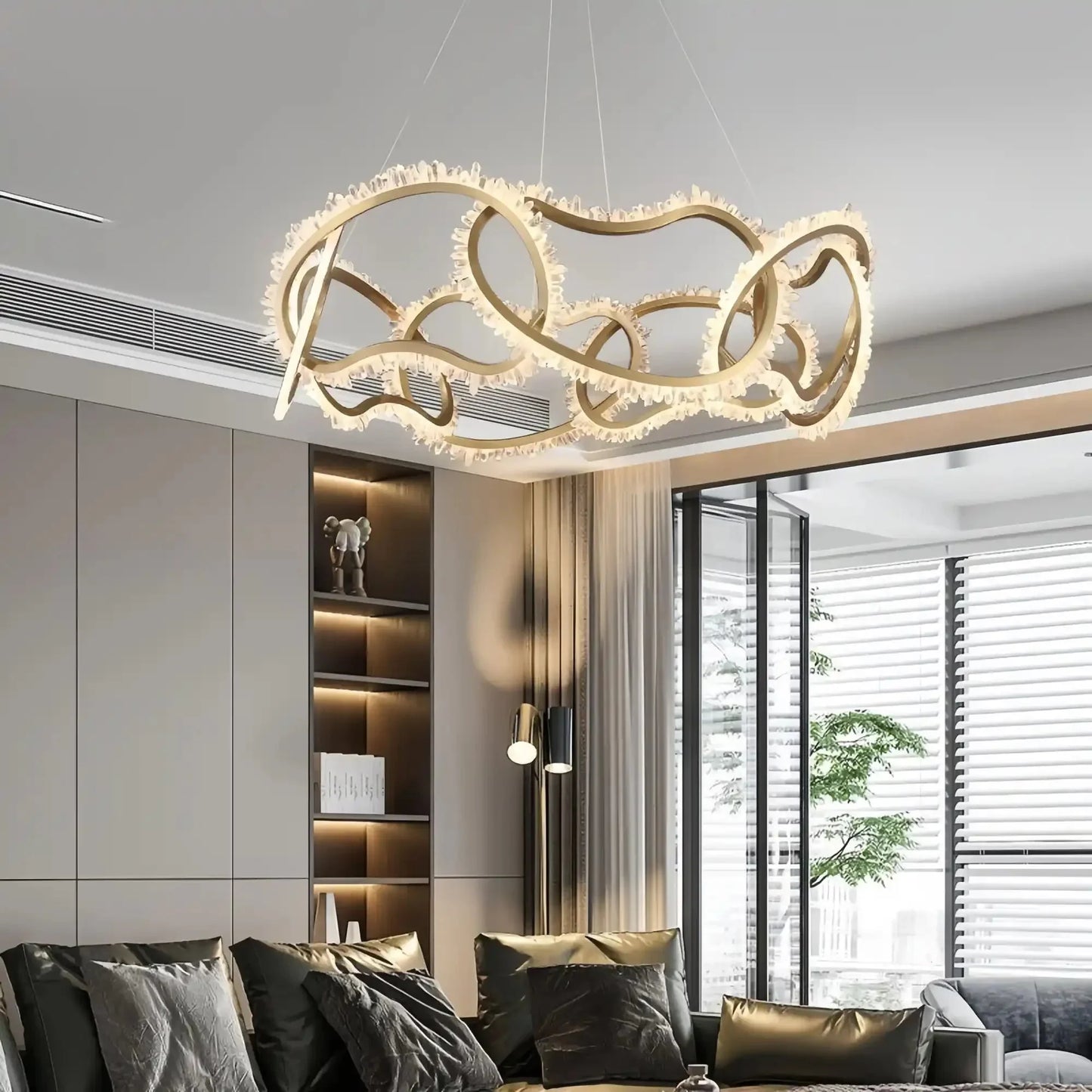 Rose Rock Crystal Multi-ring Chandelier Modern Chandelier Restaurant