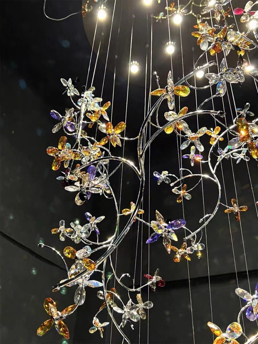 Luxury Branch Flower Crystal Chandelier for High Ceiling Staircase Foyer and Hallway Decor