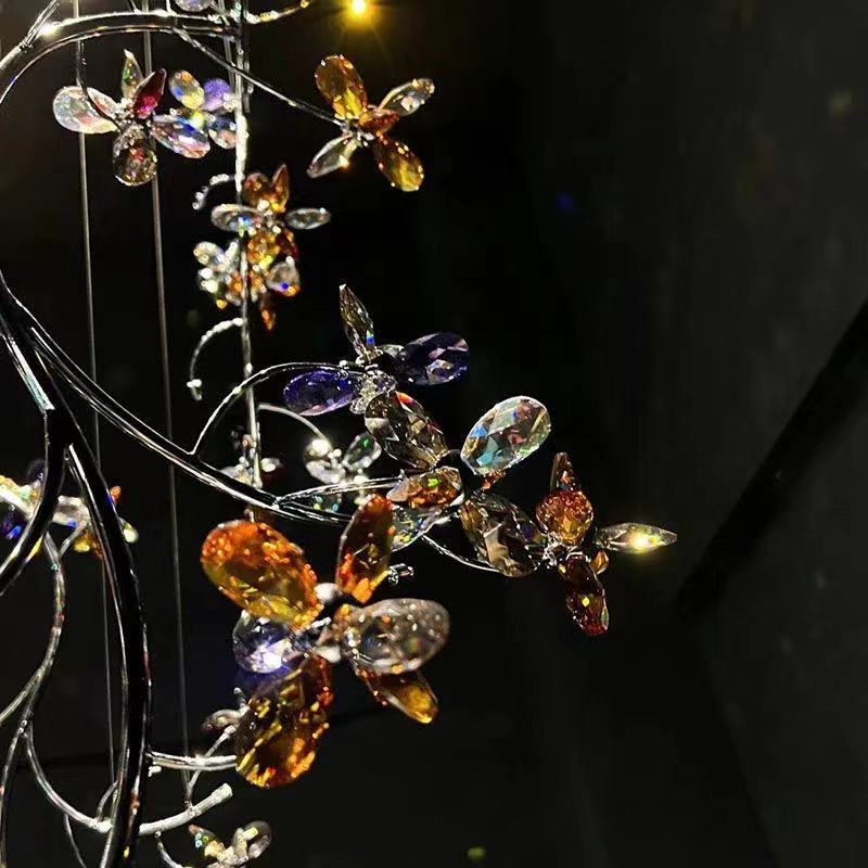 Luxury Branch Flower Crystal Chandelier for High Ceiling Staircase Foyer and Hallway Decor