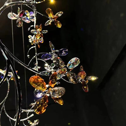 Luxury Branch Flower Crystal Chandelier for High Ceiling Staircase Foyer and Hallway Decor