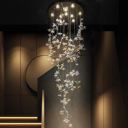 Luxury Branch Flower Crystal Chandelier for High Ceiling Staircase Foyer and Hallway Decor