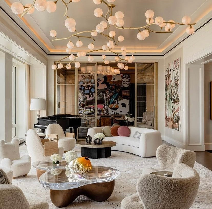 Contemporary Hand-blown Glass Globes Branch Chandelier for Dining Room Living Room and Kitchen Island