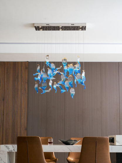 Galaxy Ocean Drift Blown Glass Crystal Spiral Chandelier