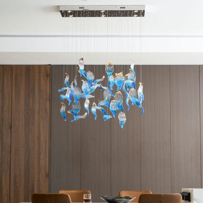 Galaxy Ocean Drift Blown Glass Crystal Spiral Chandelier