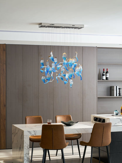 Galaxy Ocean Drift Blown Glass Crystal Spiral Chandelier