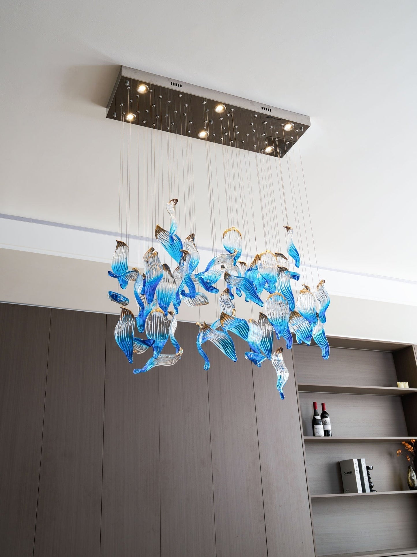 Galaxy Ocean Drift Blown Glass Crystal Spiral Chandelier