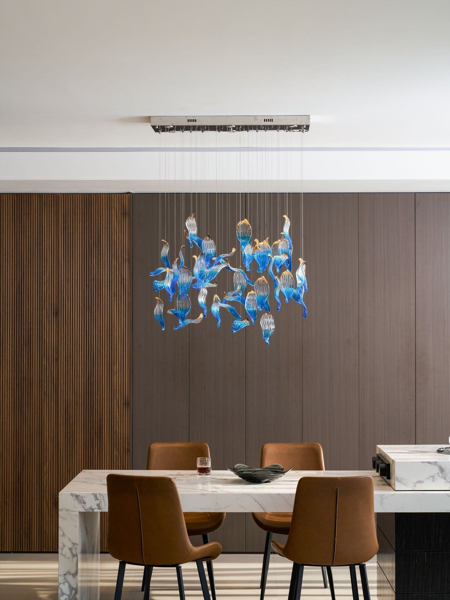 Galaxy Ocean Drift Blown Glass Crystal Spiral Chandelier