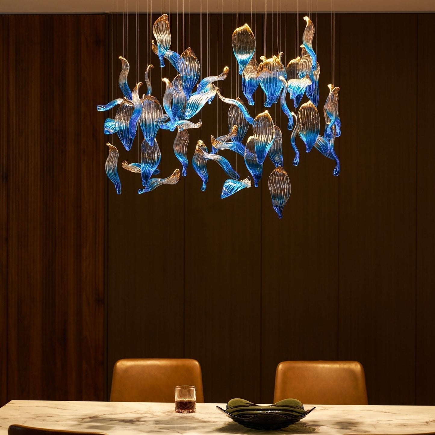 Galaxy Ocean Drift Blown Glass Crystal Spiral Chandelier