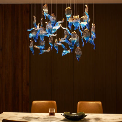 Galaxy Ocean Drift Blown Glass Crystal Spiral Chandelier