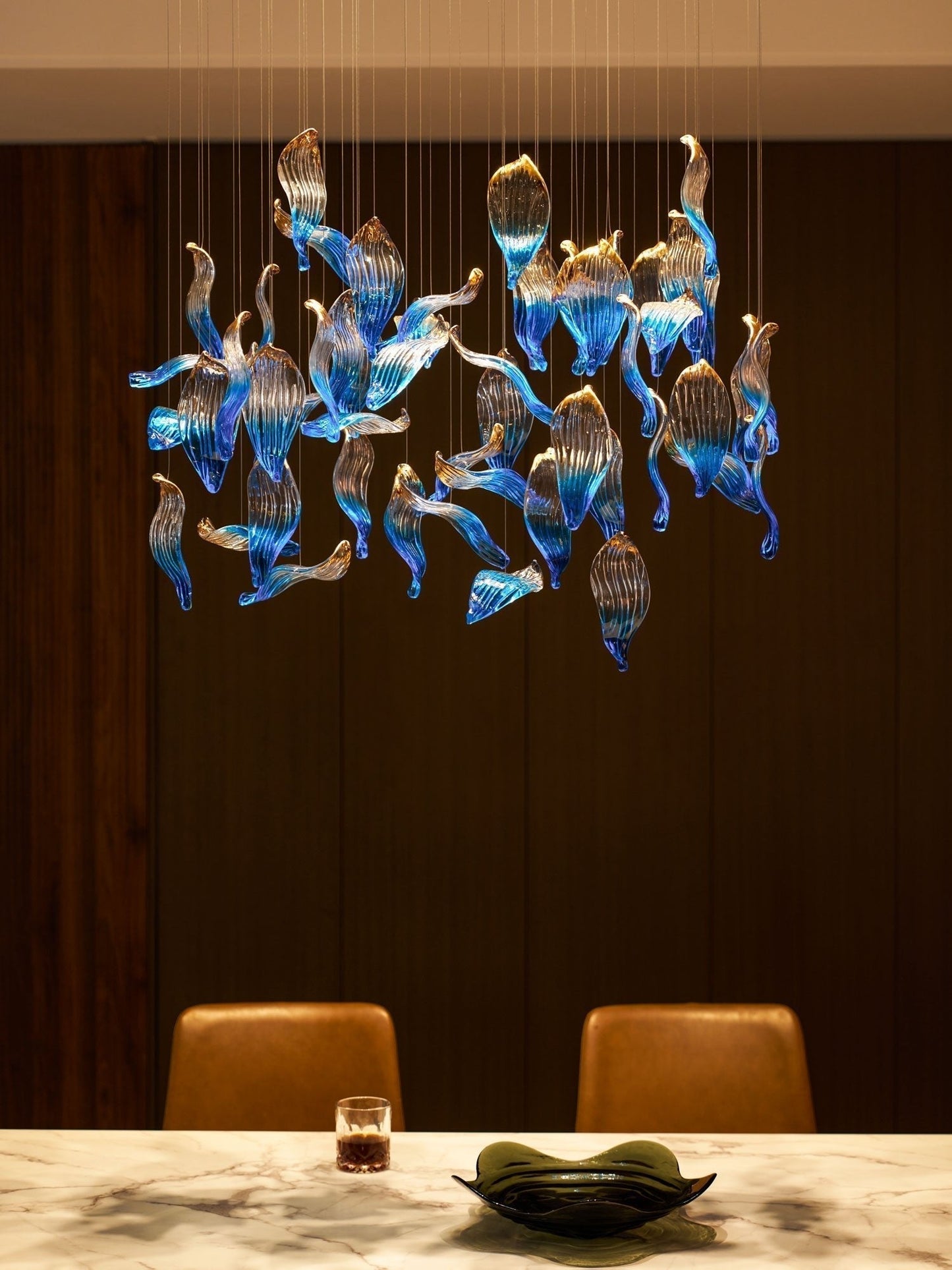 Galaxy Ocean Drift Blown Glass Crystal Spiral Chandelier