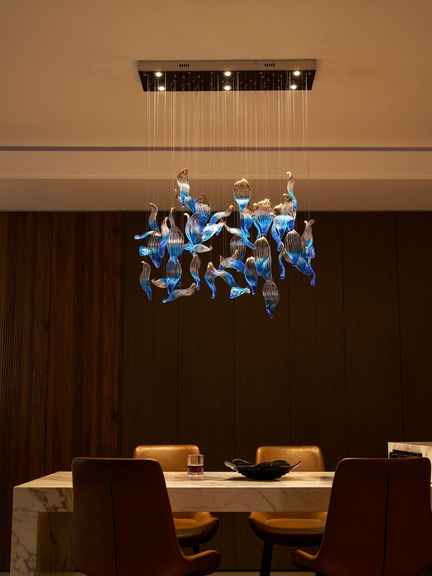 Galaxy Ocean Drift Blown Glass Crystal Spiral Chandelier