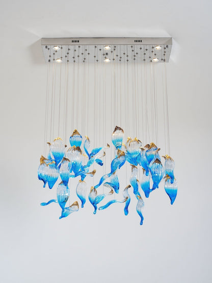 Galaxy Ocean Drift Blown Glass Crystal Spiral Chandelier