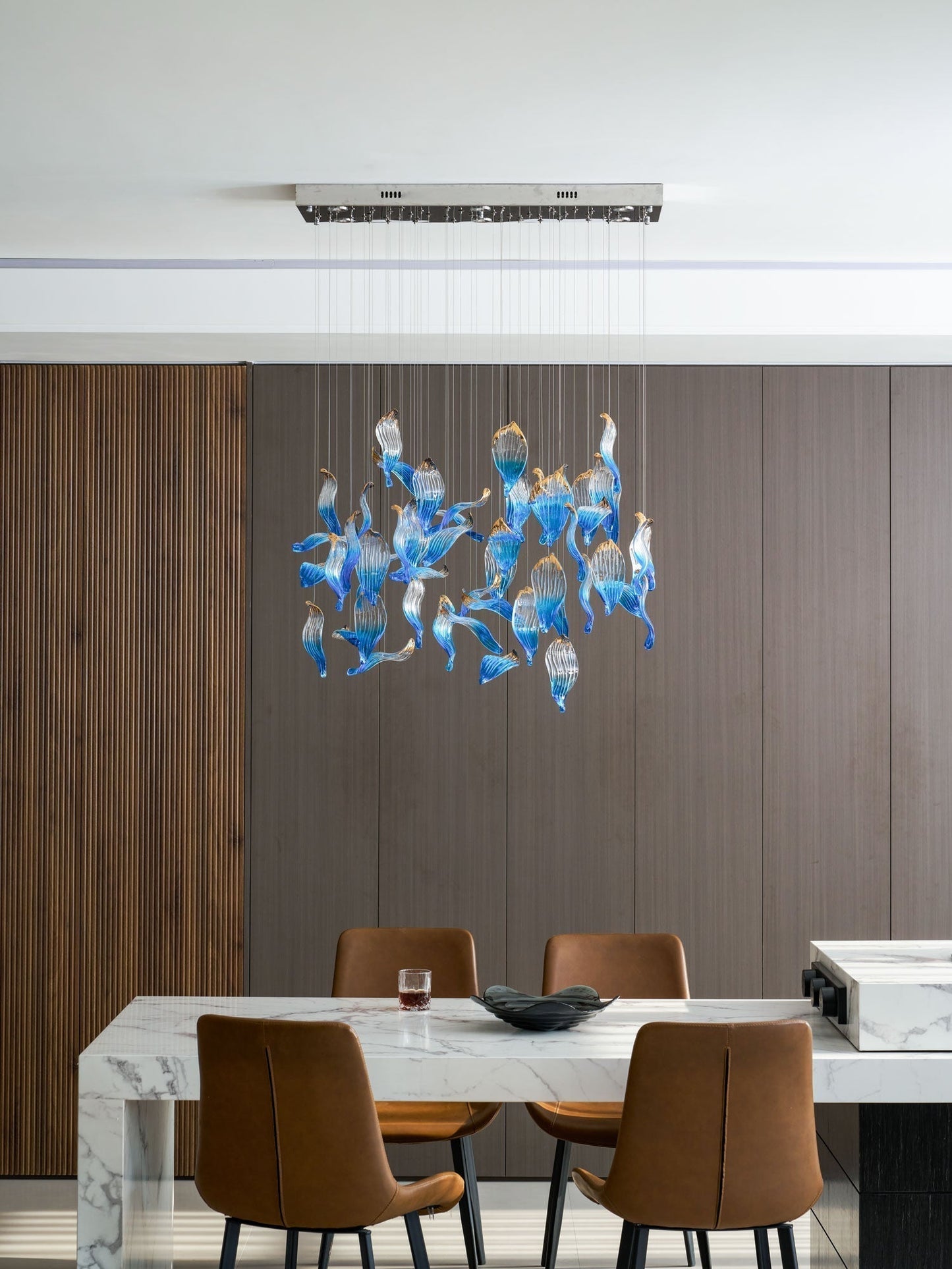 Galaxy Ocean Drift Blown Glass Crystal Spiral Chandelier