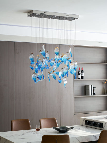 Galaxy Ocean Drift Blown Glass Crystal Spiral Chandelier