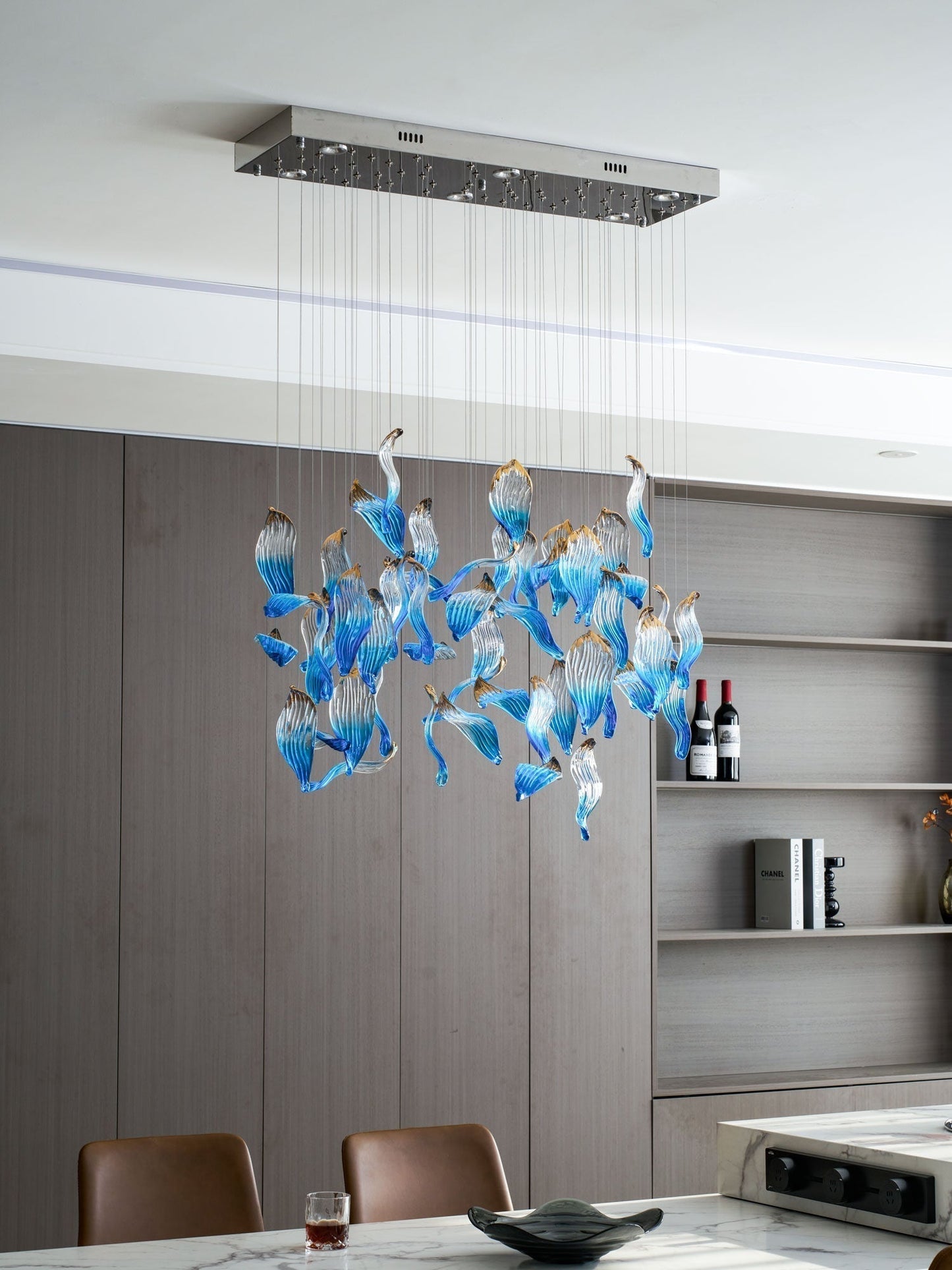 Galaxy Ocean Drift Blown Glass Crystal Spiral Chandelier