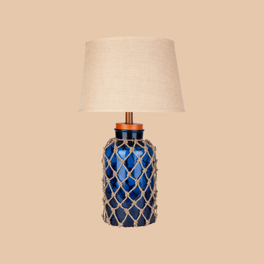 Blue Glass Table Lamp with Rope Detail