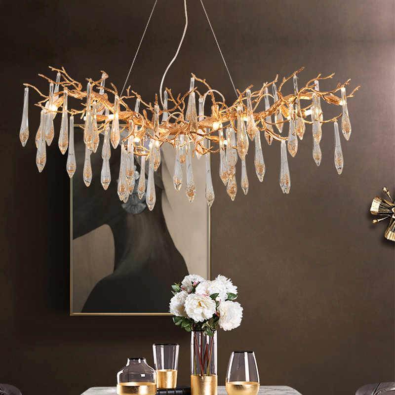 Agnes Brass Branch Crystal Chandelier For Dining Room
