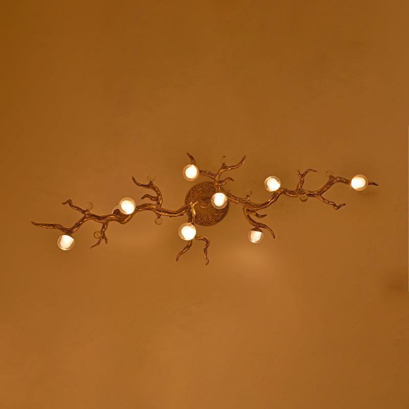 Modern Linear Glass Ball Branch Semi Flush Chandelier