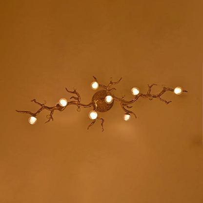 Modern Linear Glass Ball Branch Semi Flush Chandelier