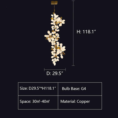 Large Branch Copper Chandelier with Grape Shape Bulbs Unique and Creative Light Fixture for Staircase/ Duplex/ High Ceiling Living Room/ Restaurant
