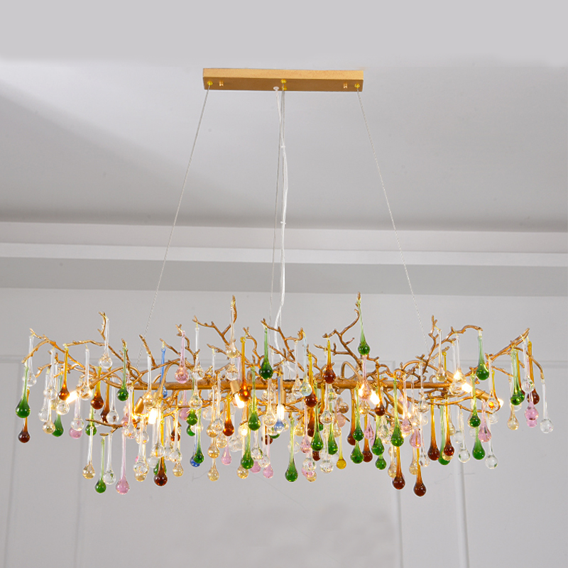 Avis Colorful Crystal Linear Branch Chandelier For Living Room