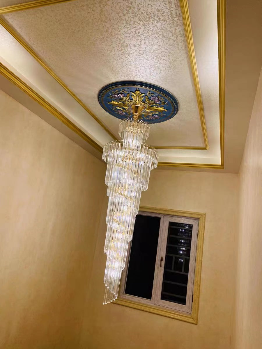 Tiered Foyer Staircase Spiral Crystal Chandelier