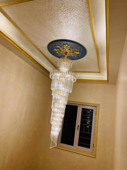 Tiered Foyer Staircase Spiral Crystal Chandelier