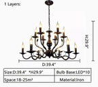Multi Layer Iron Chandelier with Electronic Candles in Vintage Country Style for Living Room Cafe and Study