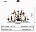 Multi Layer Iron Chandelier with Electronic Candles in Vintage Country Style for Living Room Cafe and Study