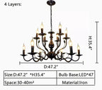 Multi Layer Iron Chandelier with Electronic Candles in Vintage Country Style for Living Room Cafe and Study