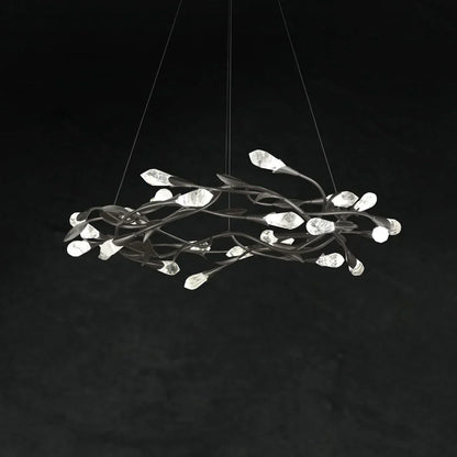 Modern Linear/Round Floral Branches Crystal Chandelier
