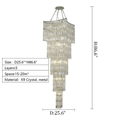 Extra Large Foyer Vertical Layers K9 Crystal Chandelier Chrome Ceiling Lighting Fixture For Staircase Entryway Decor