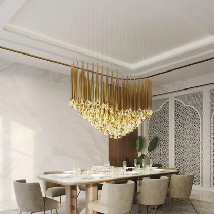 Modern Floating Long Gold Pendant Celing Chandelier for Living Room/High-ceiling
