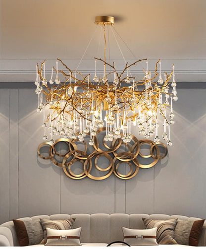 Arcadia Branch Brass Crystal Teardrop Chandelier Gold 31" 39"