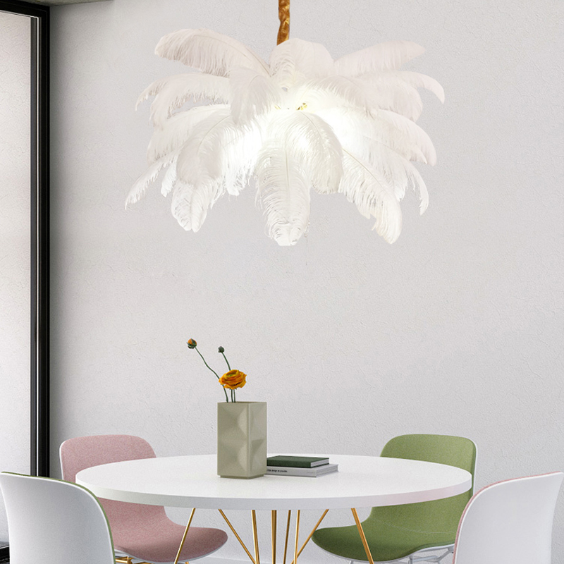 Art Deco Colorized Feather Brass Branch Chandelier