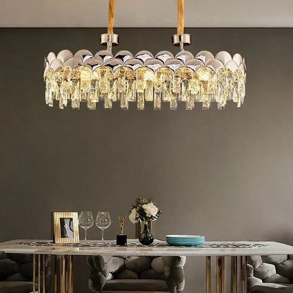 Modern Fish Scale Tiered Crystal Pendant Chandelier Suit for Living Room & Bedroom