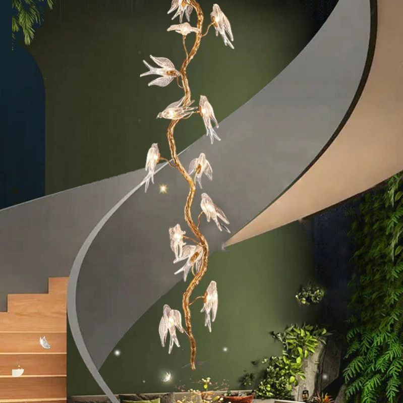 Lucky Bird Glass Tree Branch Chandelier