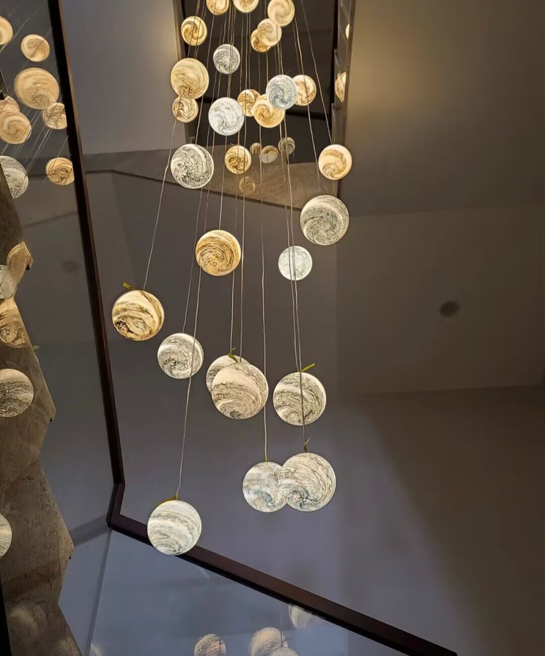 Nordic Planet Creative Long Ball Pendant Chandelier Staircase Foyer