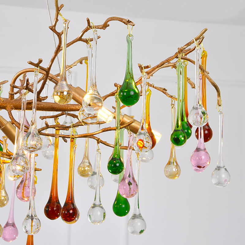 Avis Colorful Crystal Linear Branch Chandelier For Living Room