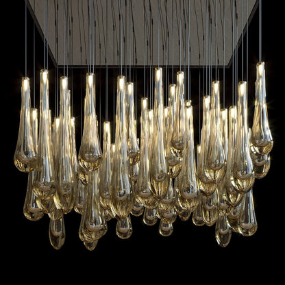 Amber Teardrop Rain Glass Chandelier