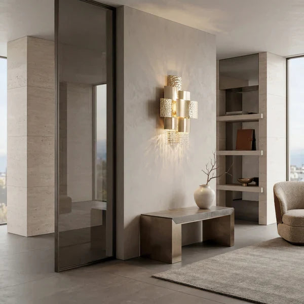 Amadeo Square Brass Crystal Sconce