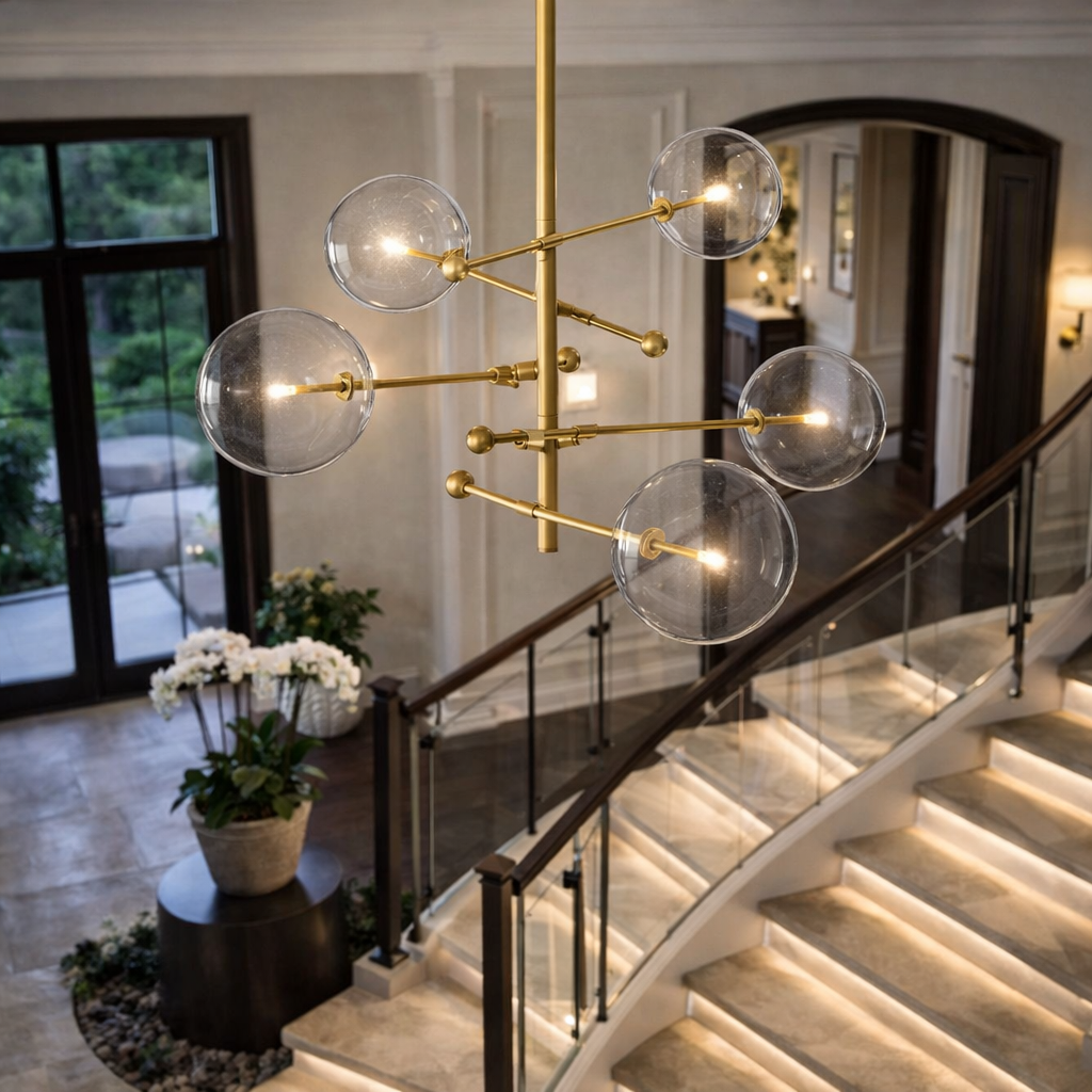 Glass Globe Six-Arm Chandelier