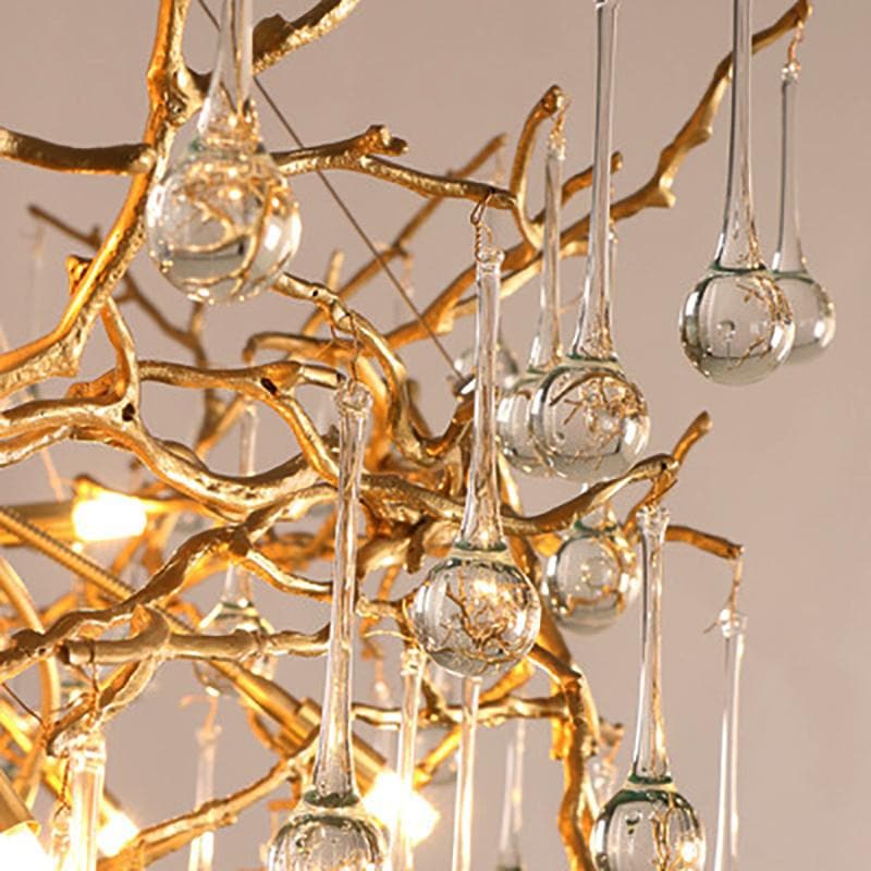 Arcadia Branch Brass Crystal Teardrop Chandelier Gold 31" 39"