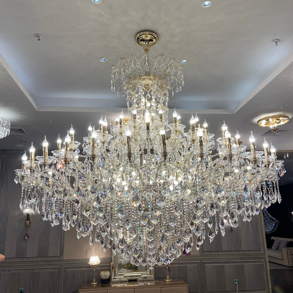 Extra Large Elegant Crystal Chandelier in Branch Style with Candle Layers for Stairs Living Room and Foyer